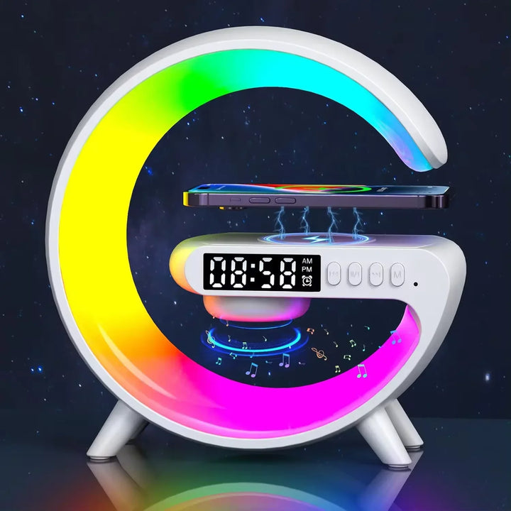 Wireless Charger Stand Pad RGB Night Light Alarm Clock