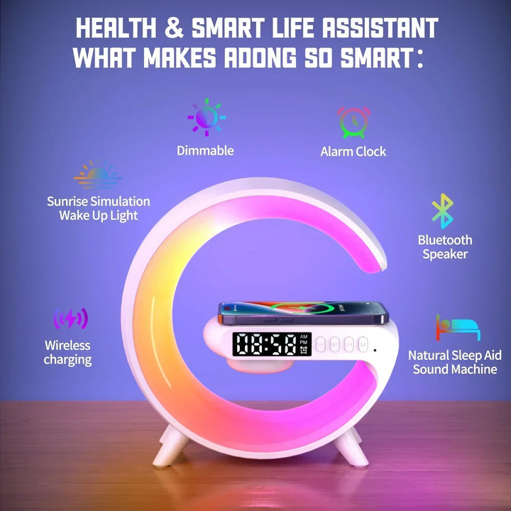 Wireless Charger Stand Pad RGB Night Light Alarm Clock